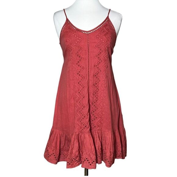 HOUSE of Harlow 1960 Flounce Hem Eyelet A-Line Midi Sundress Salmon Pink NWT - Picture 1 of 5